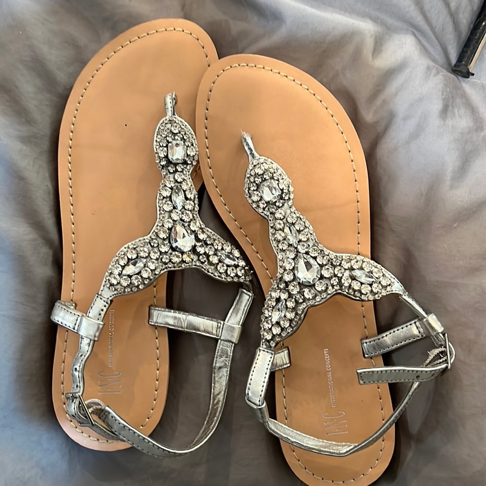 Silver and rhinestone flats by INC sz 7